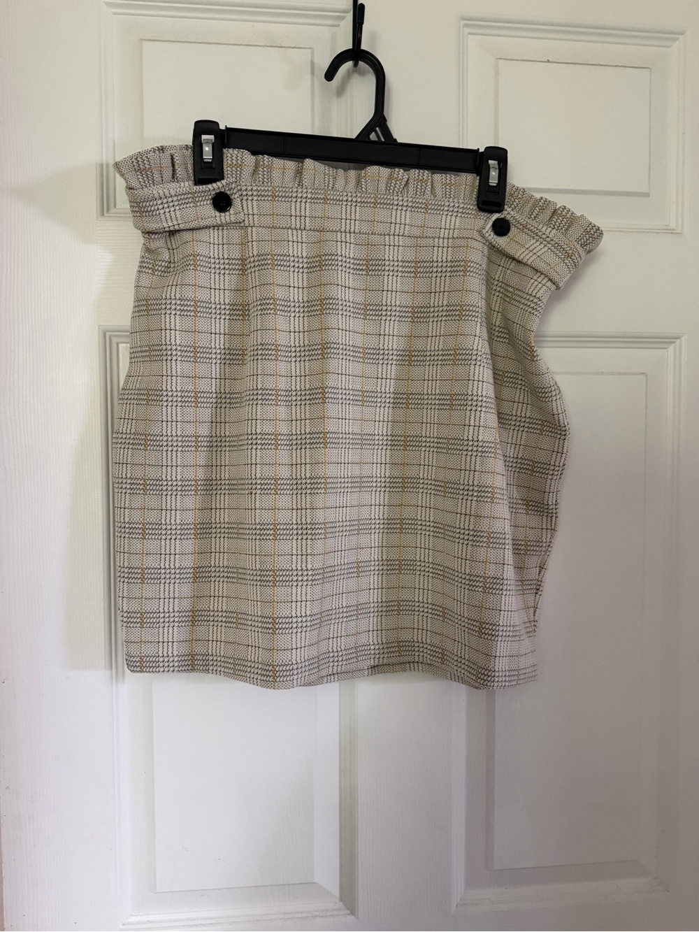 Express Plaid Paperbag Mini Skirt in Cream and Tan